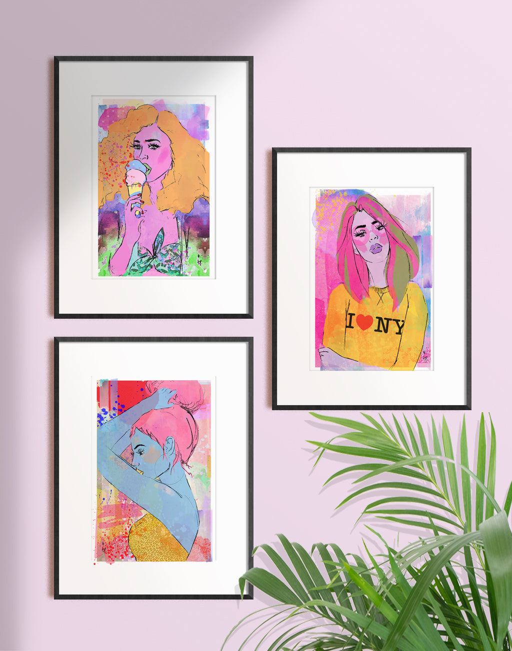 Framed mixed media illustration of a profile view of a woman by Tatiana Poblah